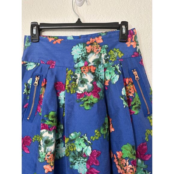 Anthropologie | Maeve | Blue Floral Zippered Rose Pockets Garden Days Skirt Sz 4 - Picture 4 of 9